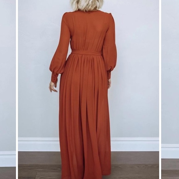 C Neck Long Sleeve Belted Maxi Dress - Picture 3 of 5